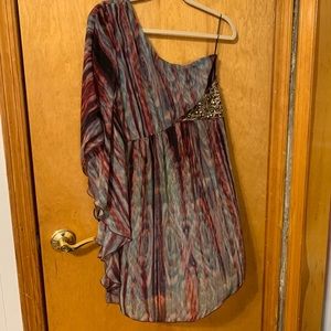 Multi-Colored One Shoulder Dress